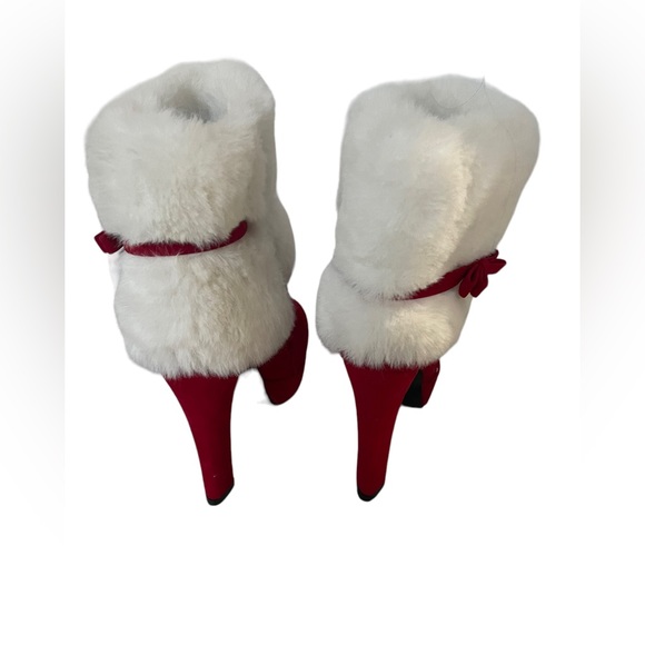 Red Women's Winter Fur Ankle Boots Fur Chunky High Heel Santa Booties 10.5 - Picture 10 of 14